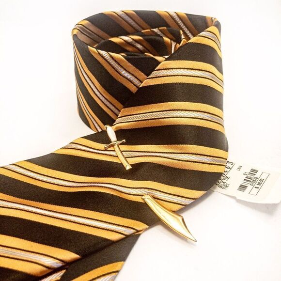 100% Silk VTG Serica Tie & Scimitar Sword Tie Bar Mother of Pearl - Picture 10 of 14